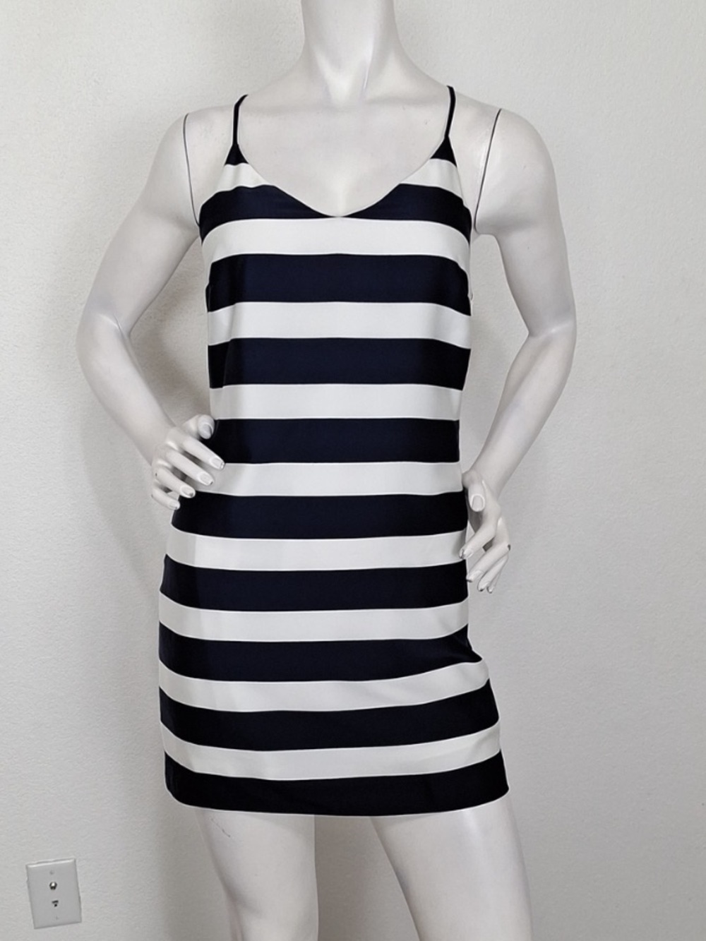 J. Crew Black & White Striped Nautical Preppy Racerback Shift Mini Dress Size 00